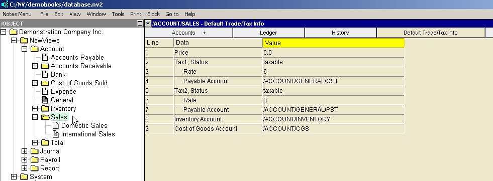 1.13.14.2 Trade/Tax Settings for Sales Accounts - NewViews 2.34 Manual